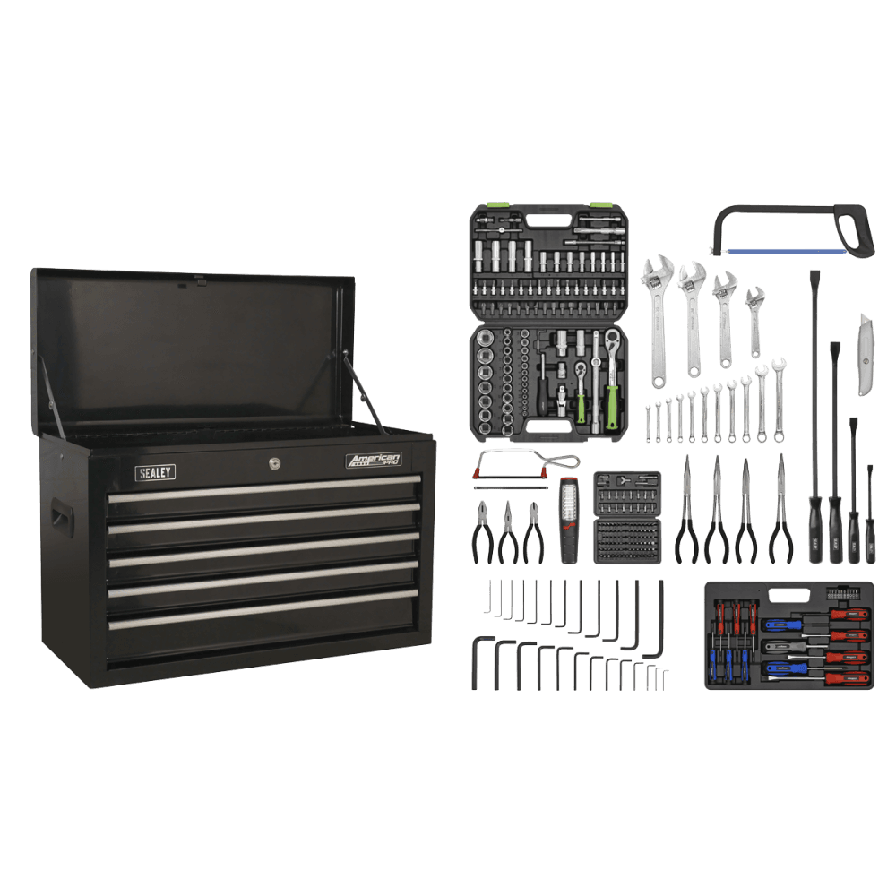 Topchest 5 Drawer with Ball Bearing Slides - Black & 230pc Tool Kit Model No- 22509