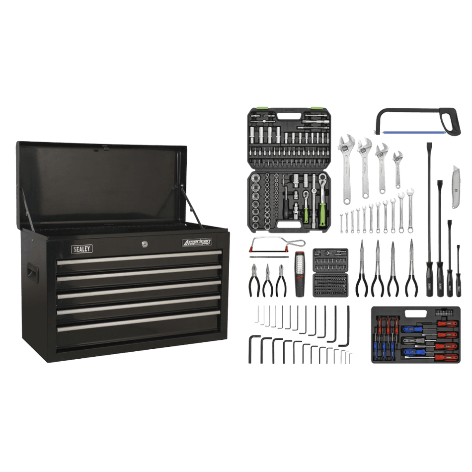 Topchest 5 Drawer with Ball Bearing Slides - Black & 230pc Tool Kit Model No- 22509