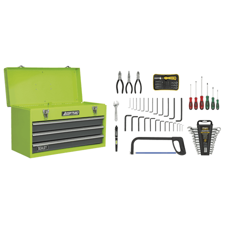 Portable Tool Chest 3 Drawer with Ball Bearing Slides - Hi-Vis & 93pc Tool Kit Model No- 22069