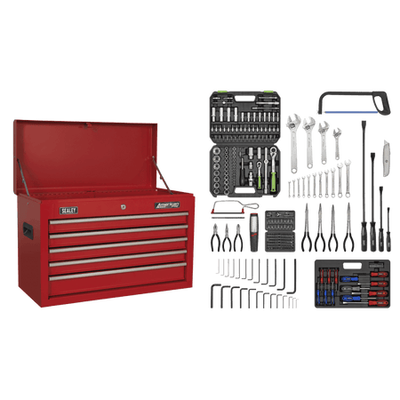 Topchest 5 Drawer with Ball Bearing Slides - Red & 230pc Tool Kit Model No- 22508