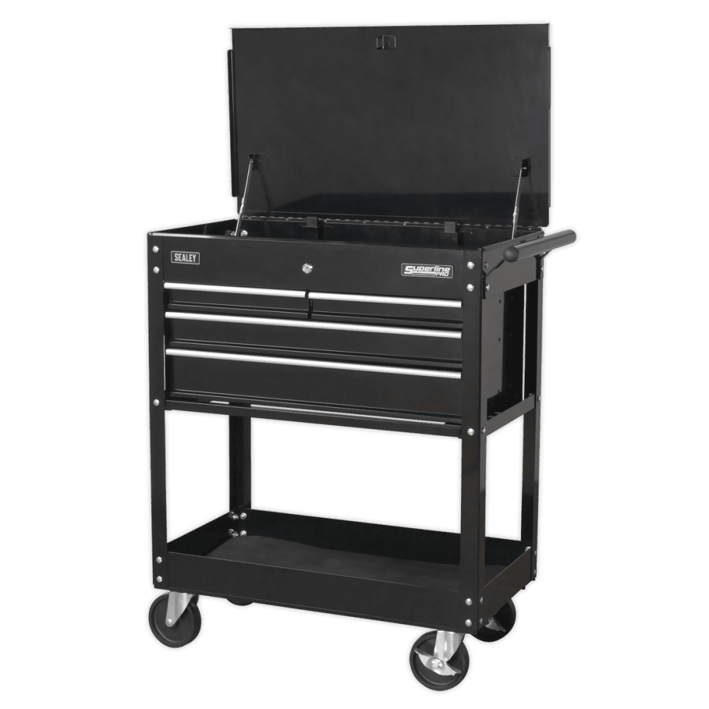Sealey Heavy-Duty Mobile Tool & Parts Trolley with 4 Drawers & Lockable Top - Black Model No- AP850MB