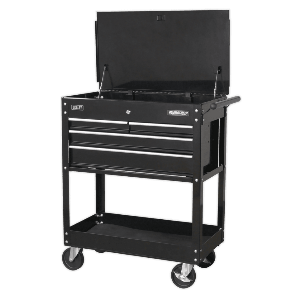Sealey Heavy-Duty Mobile Tool & Parts Trolley with 4 Drawers & Lockable Top - Black Model No- AP850MB