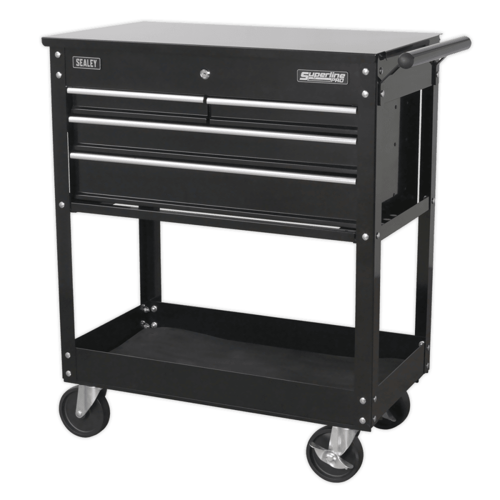 Sealey Heavy-Duty Mobile Tool & Parts Trolley with 4 Drawers & Lockable Top - Black Model No- AP850MB