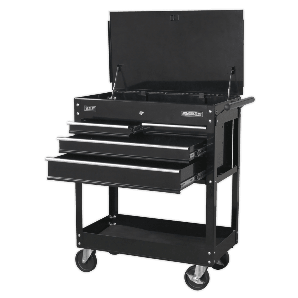 Sealey Heavy-Duty Mobile Tool & Parts Trolley with 4 Drawers & Lockable Top - Black Model No- AP850MB
