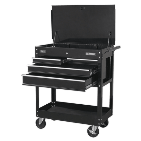 Sealey Heavy-Duty Mobile Tool & Parts Trolley with 4 Drawers & Lockable Top - Black Model No- AP850MB