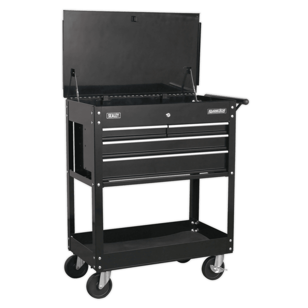Sealey Heavy-Duty Mobile Tool & Parts Trolley with 4 Drawers & Lockable Top - Black Model No- AP850MB