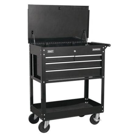 Sealey Heavy-Duty Mobile Tool & Parts Trolley with 4 Drawers & Lockable Top - Black Model No- AP850MB