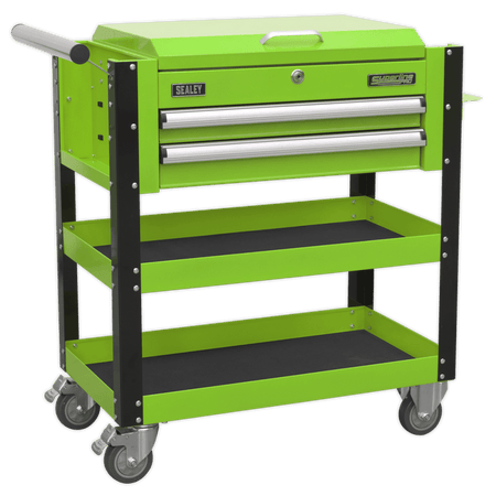 Sealey Heavy-Duty Mobile Tool & Parts Trolley 2 Drawers & Lockable Top - Hi-Vis Green Model No- AP760MHV