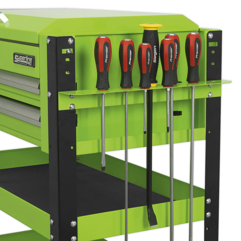 Sealey Heavy-Duty Mobile Tool & Parts Trolley 2 Drawers & Lockable Top - Hi-Vis Green Model No- AP760MHV