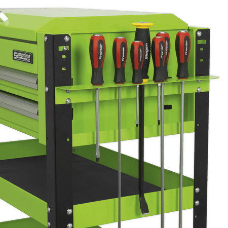 Sealey Heavy-Duty Mobile Tool & Parts Trolley 2 Drawers & Lockable Top - Hi-Vis Green Model No- AP760MHV