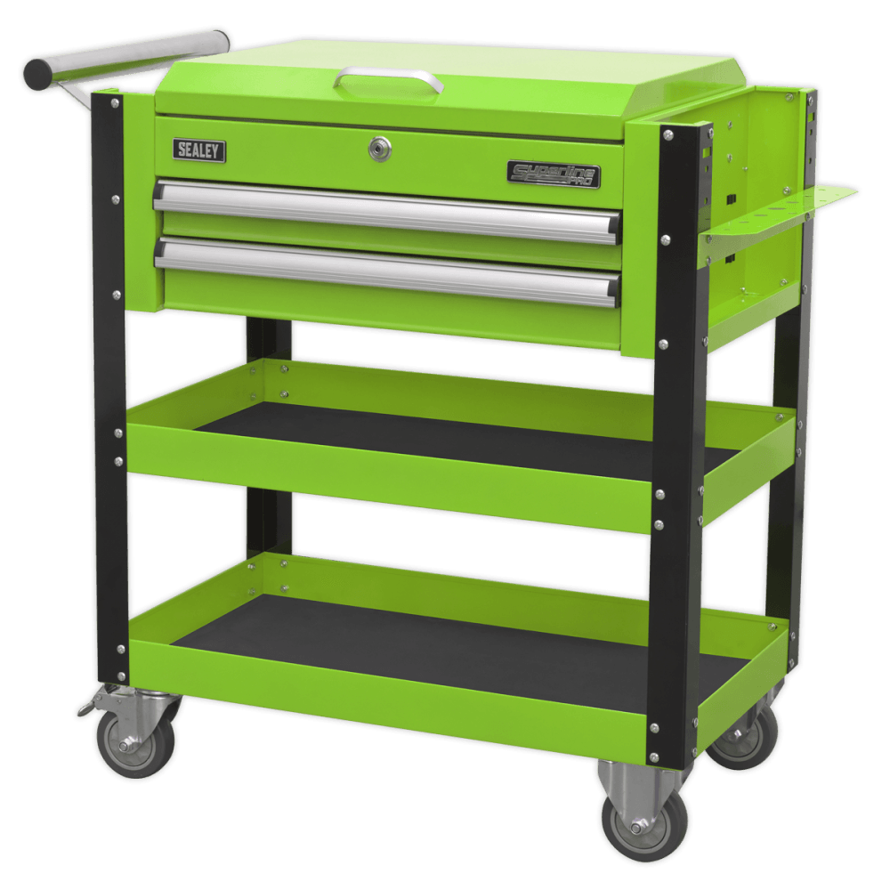 Sealey Heavy-Duty Mobile Tool & Parts Trolley 2 Drawers & Lockable Top - Hi-Vis Green Model No- AP760MHV