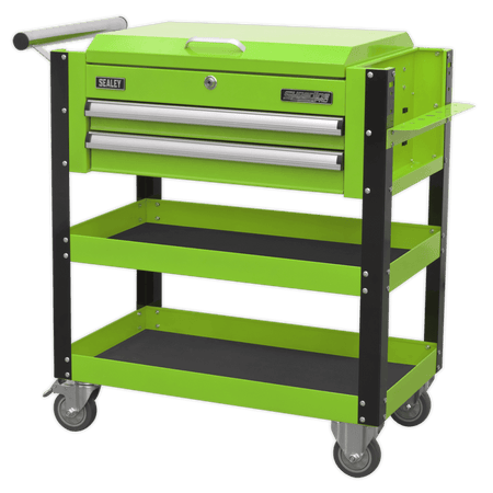 Sealey Heavy-Duty Mobile Tool & Parts Trolley 2 Drawers & Lockable Top - Hi-Vis Green Model No- AP760MHV