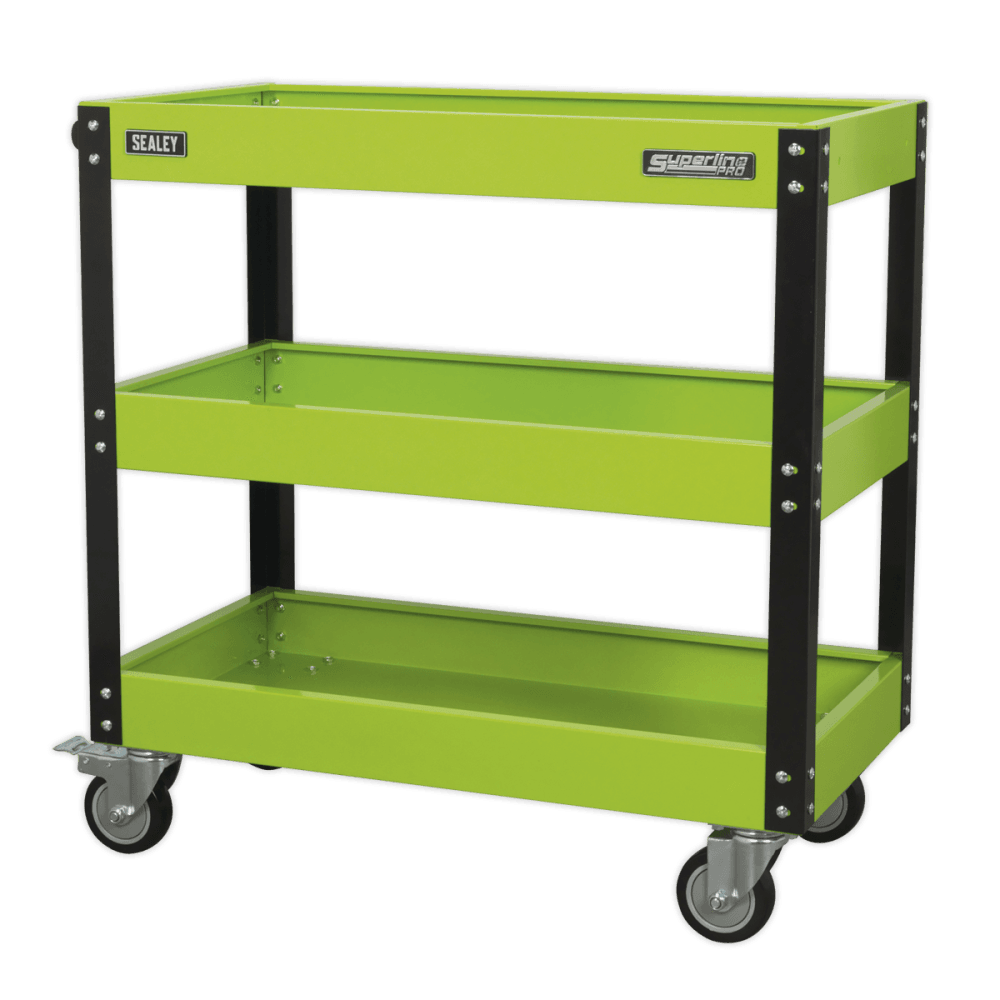 Sealey Workshop Trolley 3-Level Heavy-Duty - Hi-Vis Green Model No- CX110HV