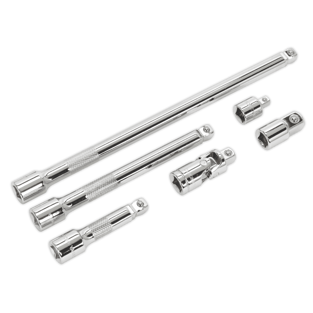 Sealey Wobble/Rigid Extension Bar, Adaptor & Universal Joint Set 6pc 3/8"Sq Drive Model No- AK7690