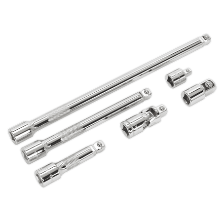 Sealey Wobble/Rigid Extension Bar, Adaptor & Universal Joint Set 6pc 3/8"Sq Drive Model No- AK7690