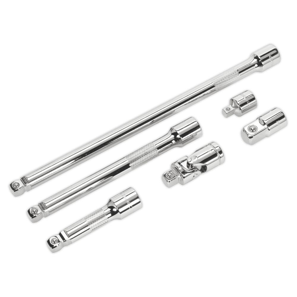 Sealey Wobble/Rigid Extension Bar, Adaptor & Universal Joint Set 6pc 3/8"Sq Drive Model No- AK7690