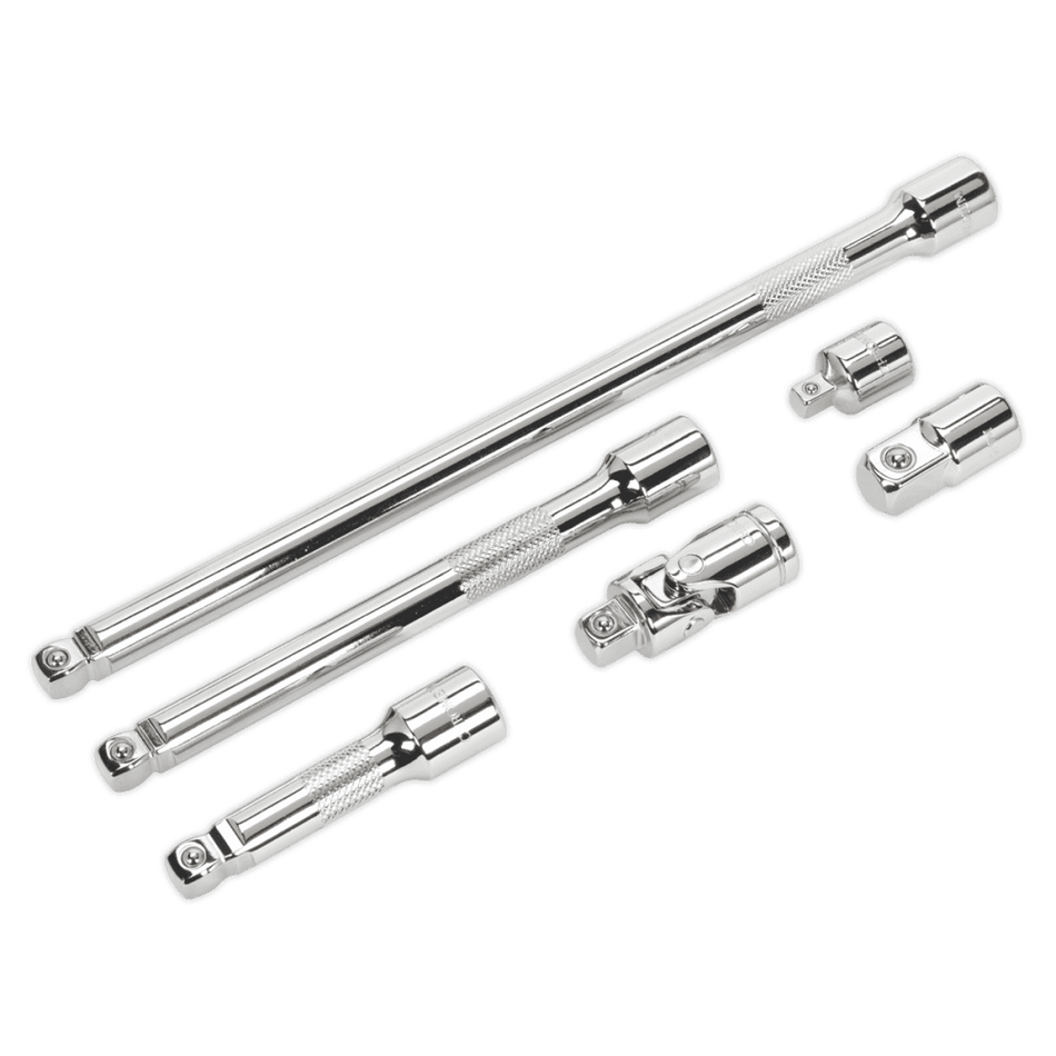 Sealey Wobble/Rigid Extension Bar, Adaptor & Universal Joint Set 6pc 3/8"Sq Drive Model No- AK7690