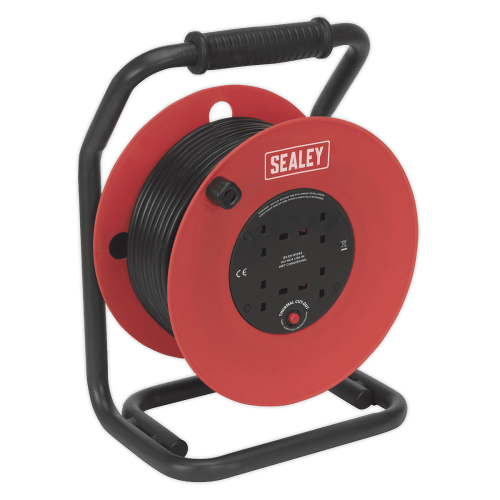 Sealey Cable Reel 50mtr 4 x 230V 1.5mm Heavy-Duty Thermal Trip Model No-CR50/1.5