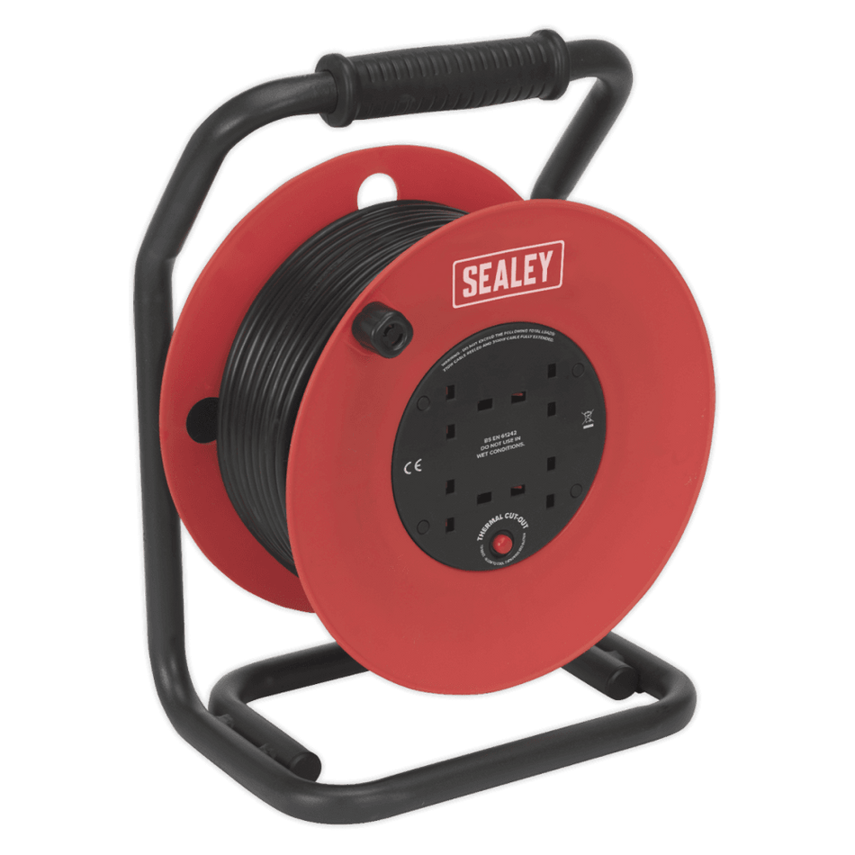 Sealey Cable Reel 50mtr 4 x 230V 1.5mm Heavy-Duty Thermal Trip Model No-CR50/1.5