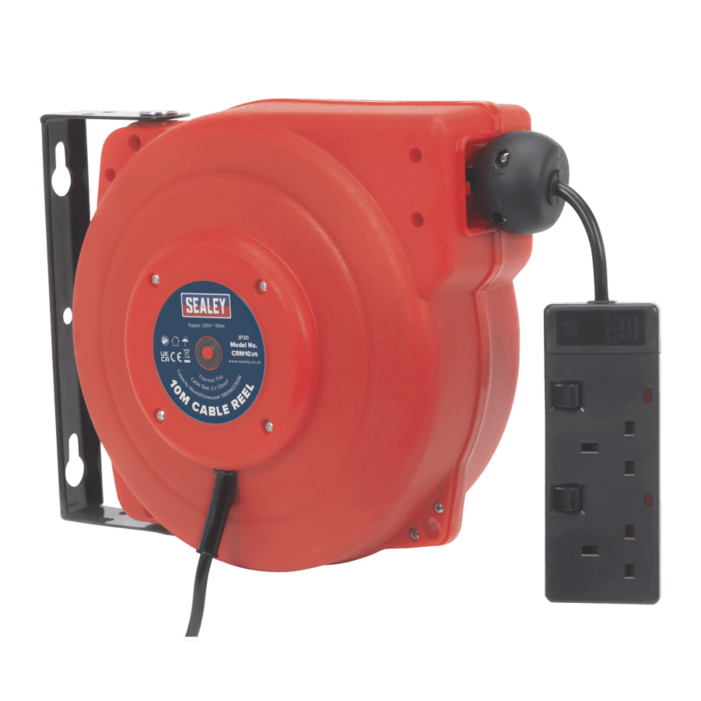 Sealey Cable Reel System Retractable 10mtr 2 x 230V Socket Model No-CRM10