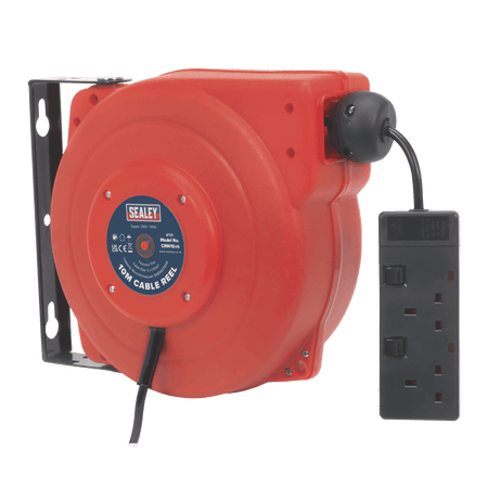Sealey Cable Reel System Retractable 10mtr 2 x 230V Socket Model No-CRM10