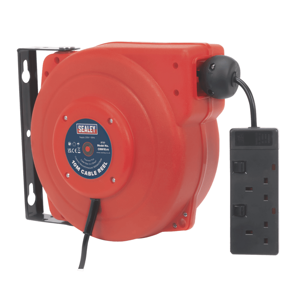 Sealey Cable Reel System Retractable 10mtr 2 x 230V Socket Model No-CRM10