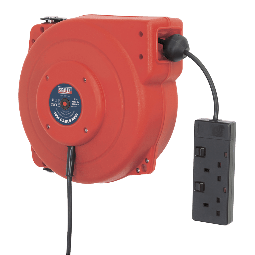 Sealey Cable Reel System Retractable 10mtr 2 x 230V Socket Model No-CRM10