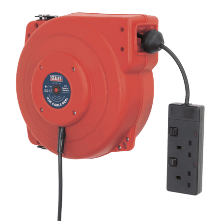 Sealey Cable Reel System Retractable 10mtr 2 x 230V Socket Model No-CRM10