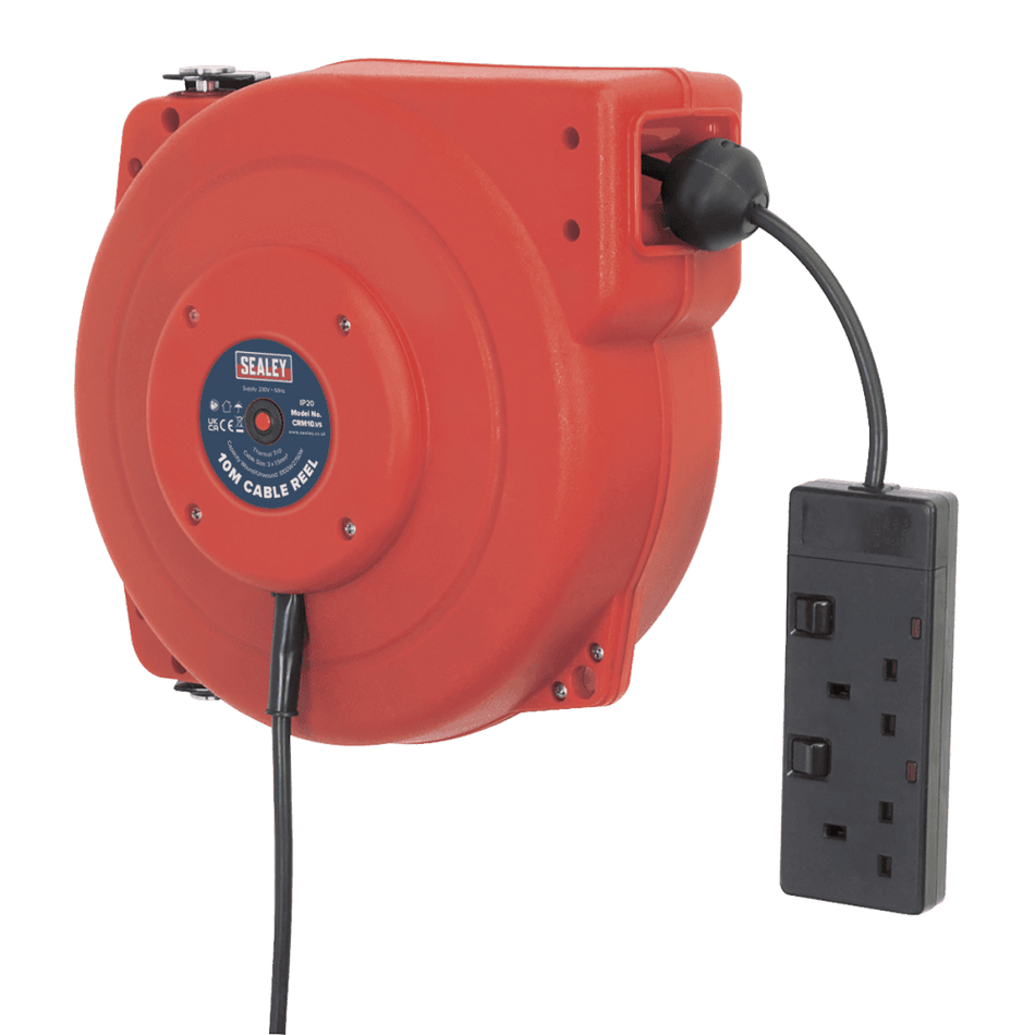 Sealey Cable Reel System Retractable 10mtr 2 x 230V Socket Model No-CRM10