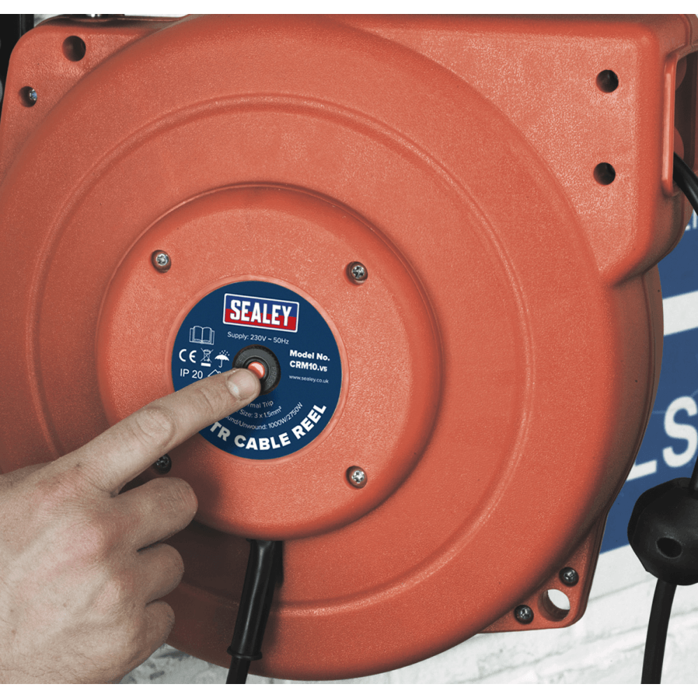 Sealey Cable Reel System Retractable 10mtr 2 x 230V Socket Model No-CRM10