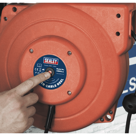 Sealey Cable Reel System Retractable 10mtr 2 x 230V Socket Model No-CRM10