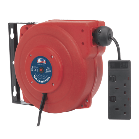 Sealey Cable Reel System Retractable 15mtr 2 x 230V Socket Model No-CRM15