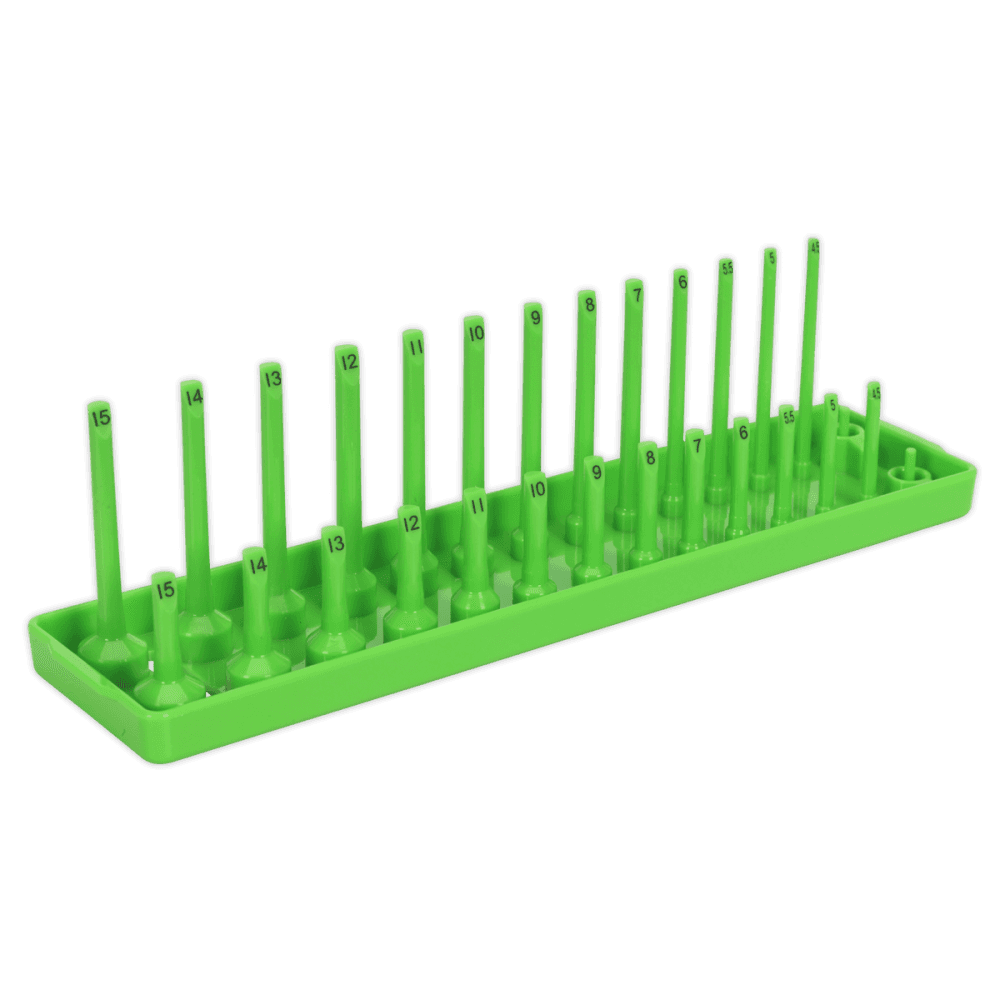 Sealey Socket Holder 1/4"Sq Drive 4-15mm Hi-Vis Green Model No- SH1414HV