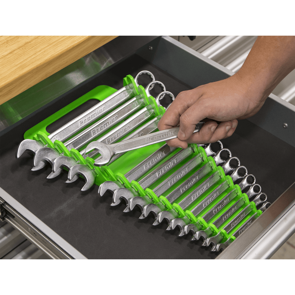 Sealey Spanner Rack Capacity 15 Spanners Hi-Vis Green Model No- WR08HV