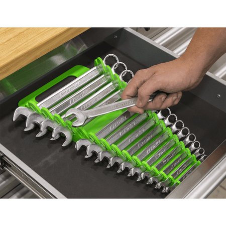 Sealey Spanner Rack Capacity 15 Spanners Hi-Vis Green Model No- WR08HV