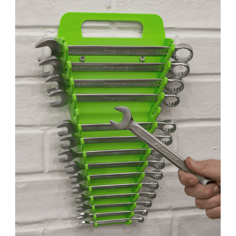 Sealey Spanner Rack Capacity 15 Spanners Hi-Vis Green Model No- WR08HV