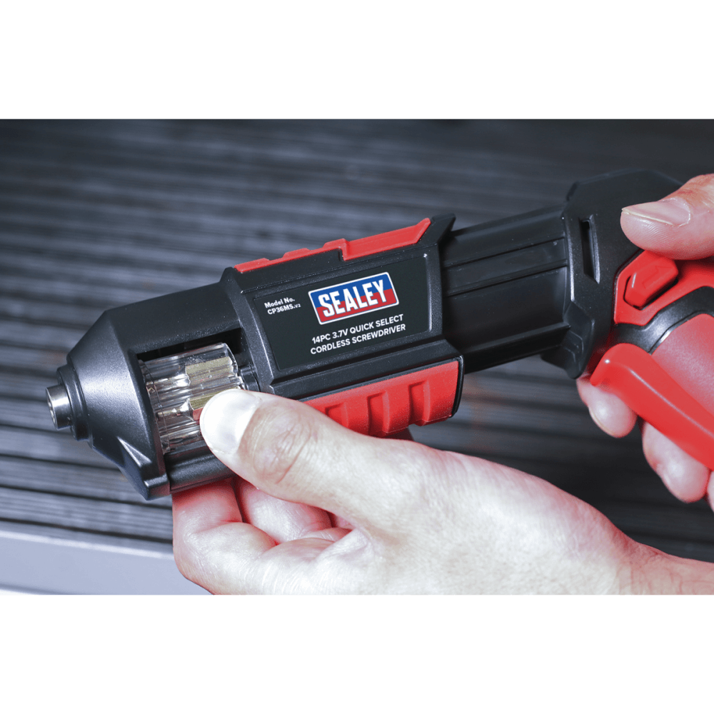 Sealey Cordless Screwdriver Quick Select 14pc 3.7V Lithium-ion USB Model No- CP36MS