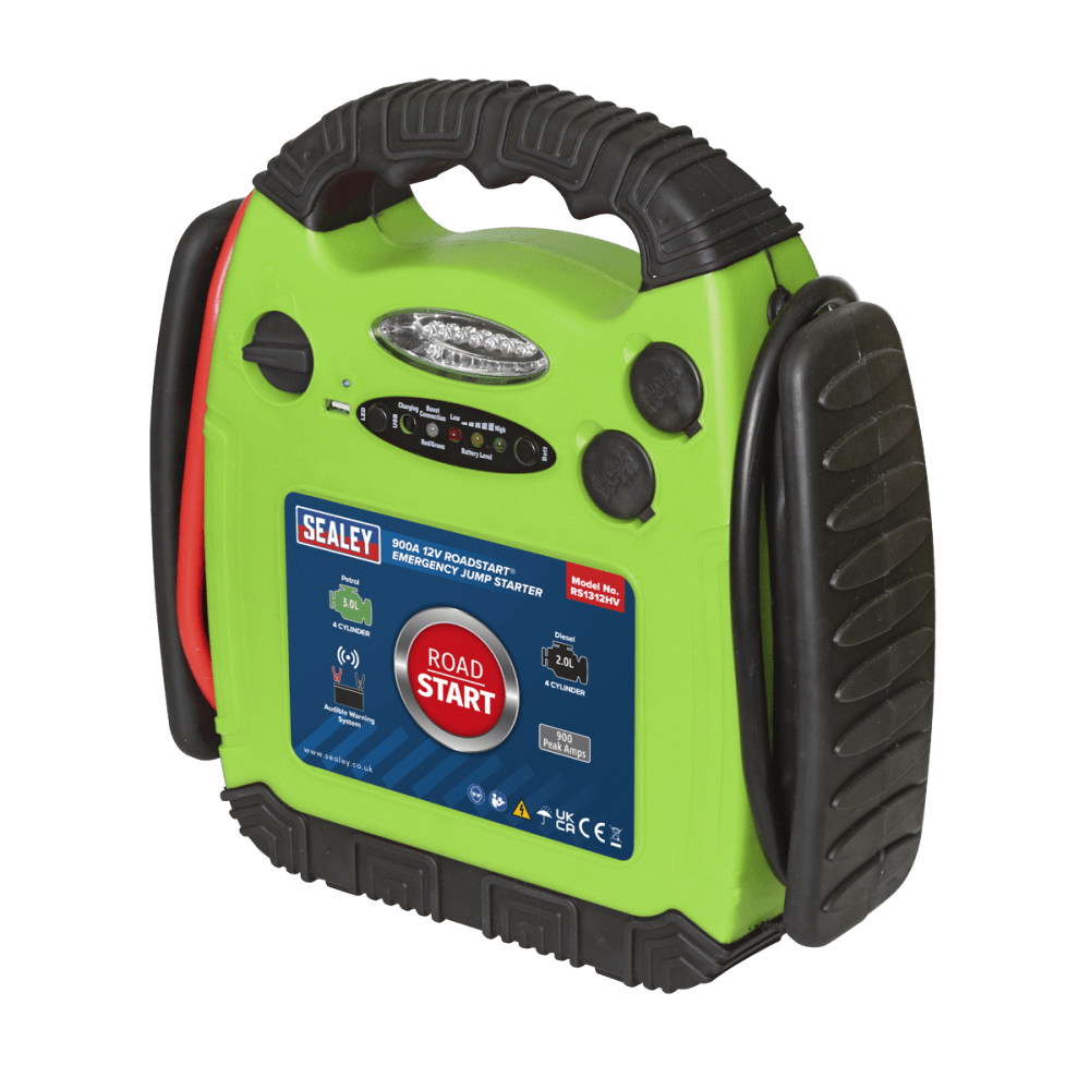 Sealey RoadStart, Emergency Power Pack 12V 900 Peak Amps Hi-Vis Green Model No- 22539