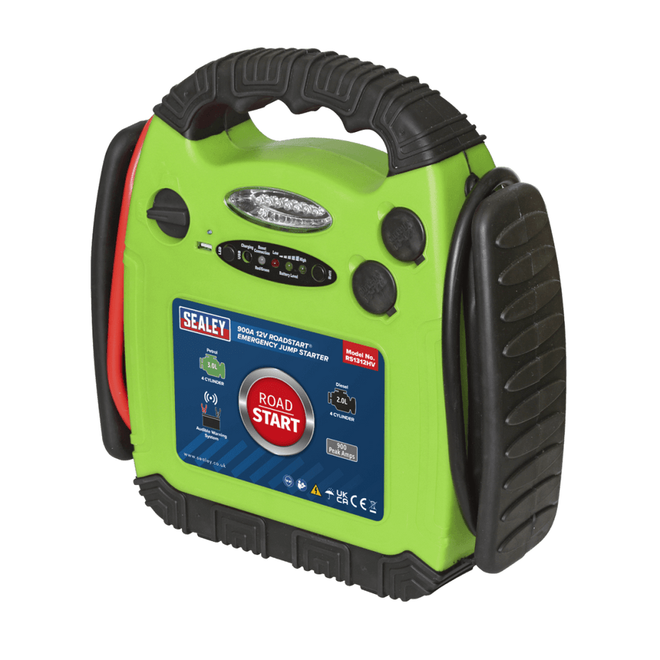 Sealey RoadStart, Emergency Power Pack 12V 900 Peak Amps Hi-Vis Green Model No- 22539