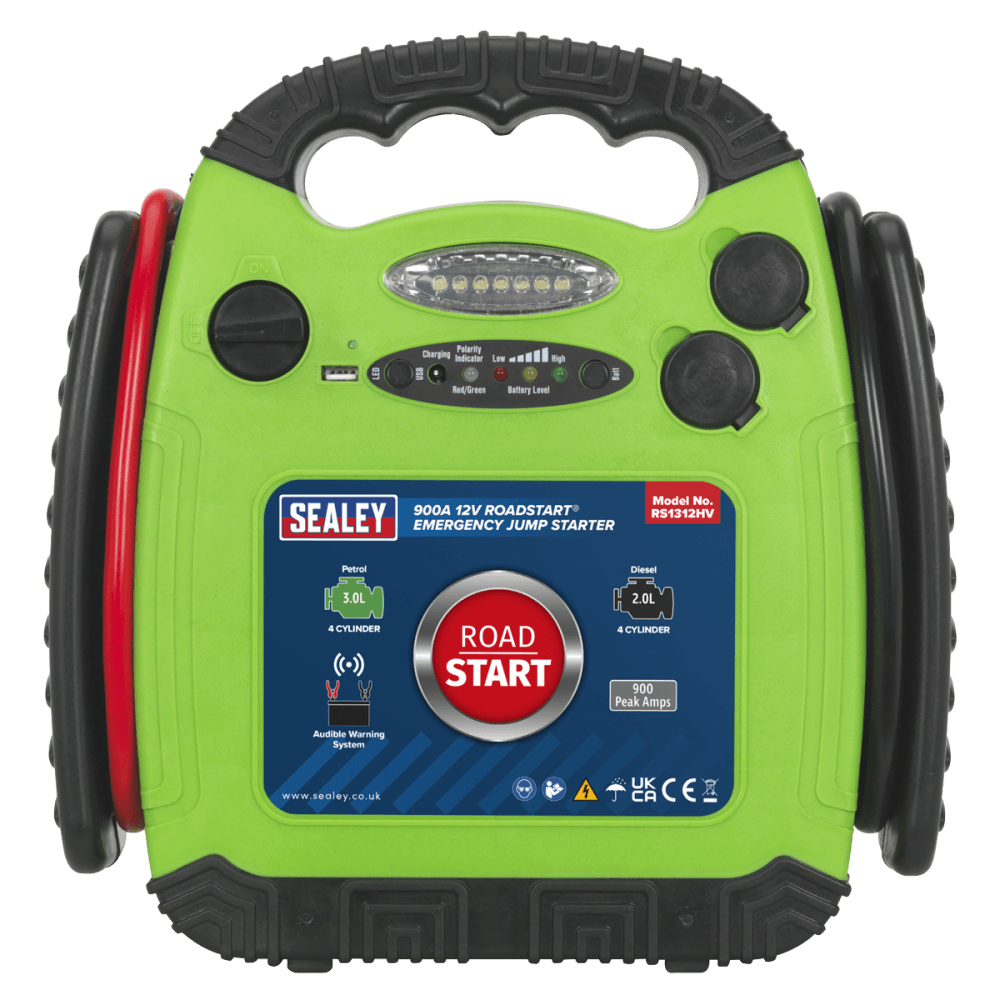 Sealey RoadStart, Emergency Power Pack 12V 900 Peak Amps Hi-Vis Green Model No- 22539