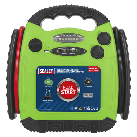 Sealey RoadStart, Emergency Power Pack 12V 900 Peak Amps Hi-Vis Green Model No- 22539