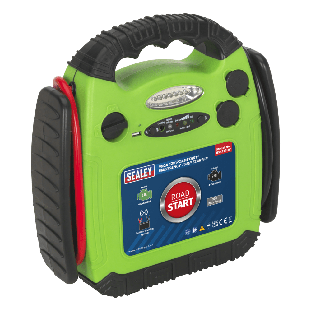 Sealey RoadStart, Emergency Power Pack 12V 900 Peak Amps Hi-Vis Green Model No- 22539