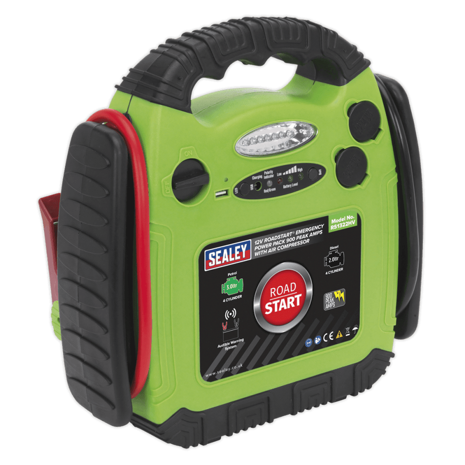 Sealey RoadStart, Emergency Power Pack with Air Compressor 12V 900 Peak Amps Model No- 22642