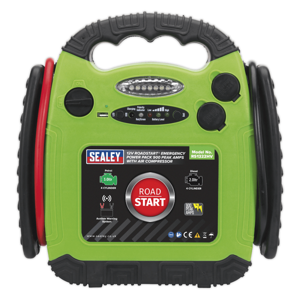 Sealey RoadStart, Emergency Power Pack with Air Compressor 12V 900 Peak Amps Model No- 22642