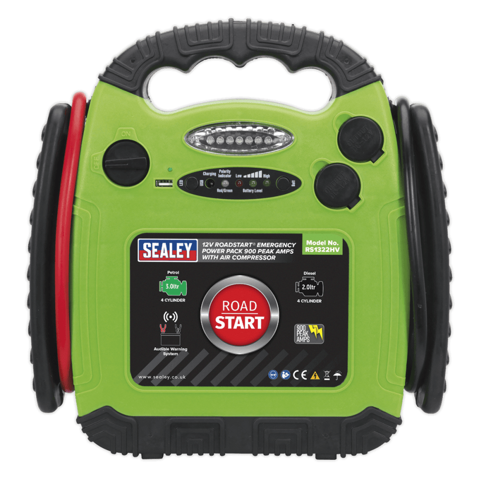 Sealey RoadStart, Emergency Power Pack with Air Compressor 12V 900 Peak Amps Model No- 22642