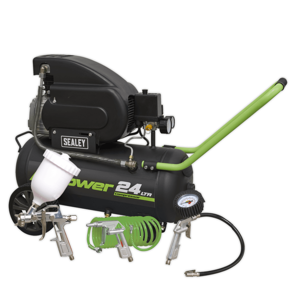 Sealey Compressor 24ltr Direct Drive 2hp with 4pc Air Accessory Kit Model No-SAC2420EPK