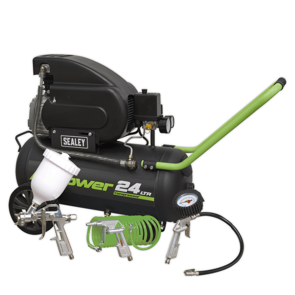 Sealey Compressor 24ltr Direct Drive 2hp with 4pc Air Accessory Kit Model No-SAC2420EPK