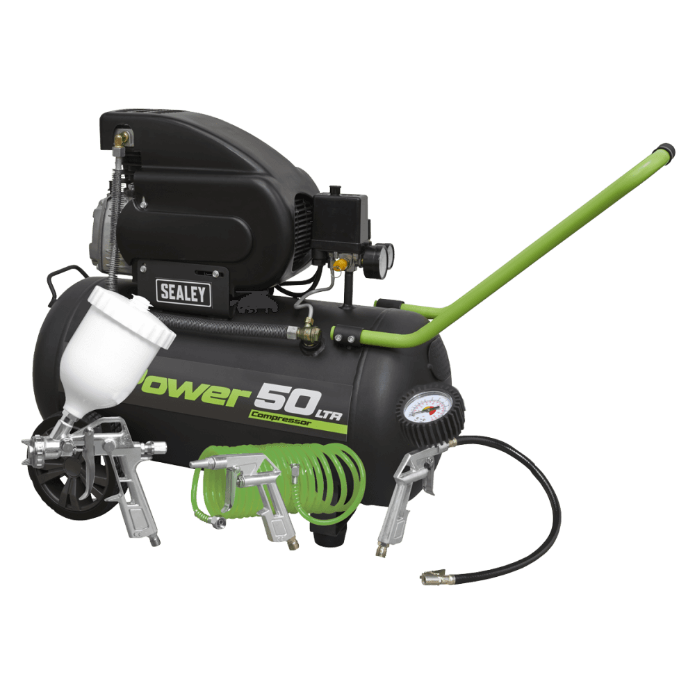 Sealey Compressor 50ltr Direct Drive 2hp with 4pc Air Accessory Kit Model No-SAC5020EPK