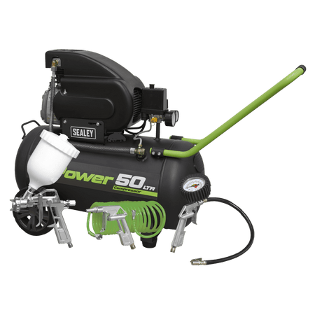 Sealey Compressor 50ltr Direct Drive 2hp with 4pc Air Accessory Kit Model No-SAC5020EPK
