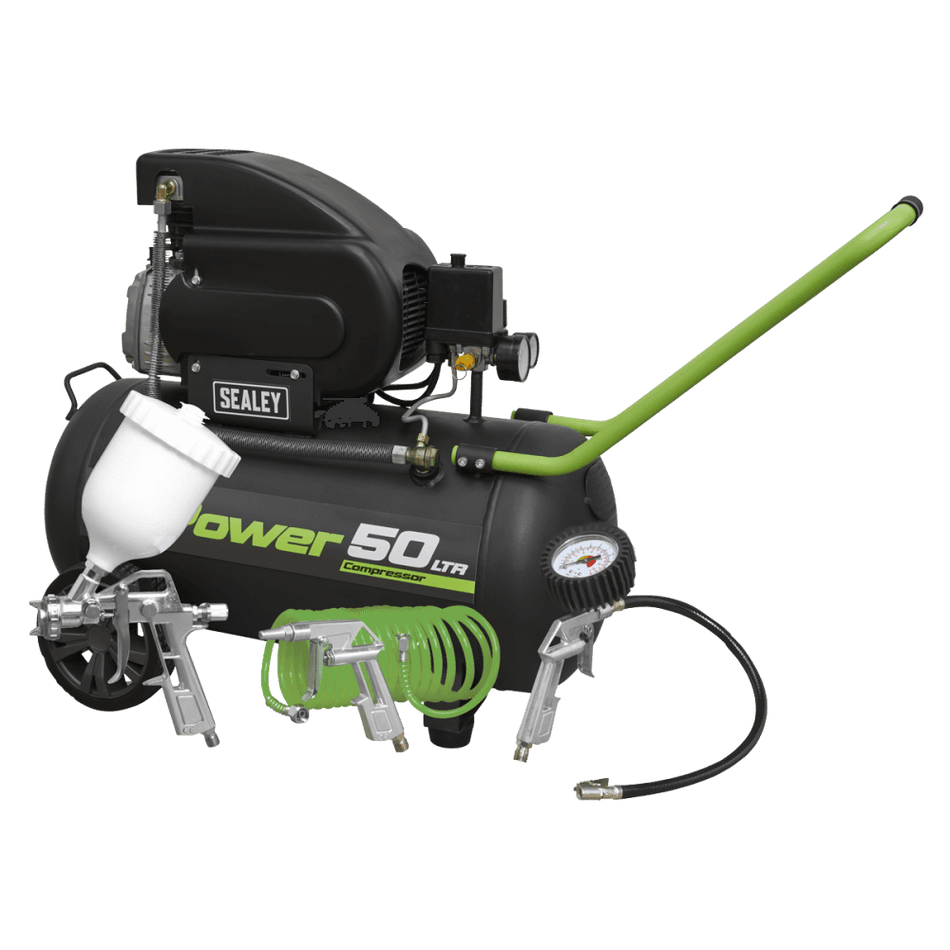 Sealey Compressor 50ltr Direct Drive 2hp with 4pc Air Accessory Kit Model No-SAC5020EPK